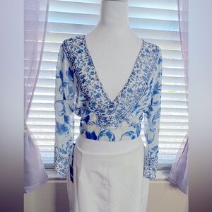 Blue and White Floral Women's Top